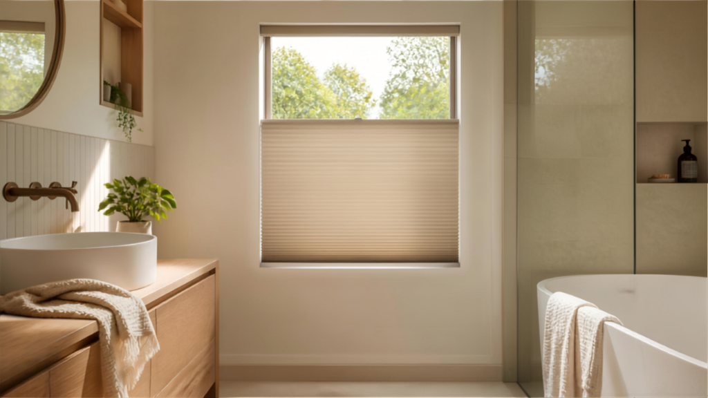 No-drill top-down bottom-up blind providing privacy while allowing natural light