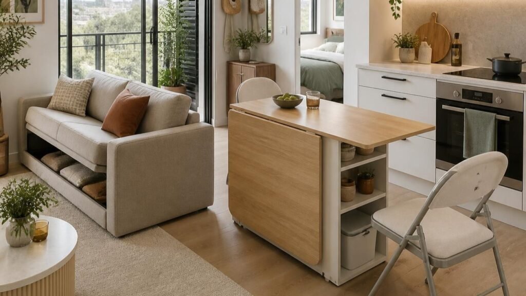 Space saving multifunctional folding dining table and home office desk