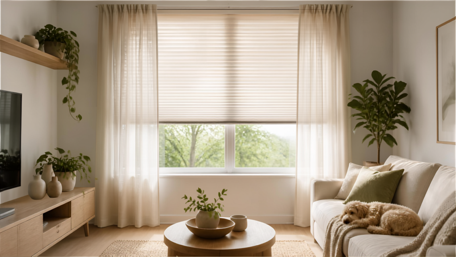 No-drill blinds and curtains for privacy in a small rental apartment